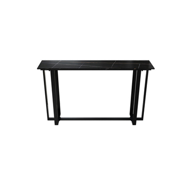 Mesa de bar rectangular de piedra sinterizada, mesa de pub con base negra y metálica