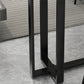 Mesa de bar rectangular de piedra sinterizada, mesa de pub con base negra y metálica