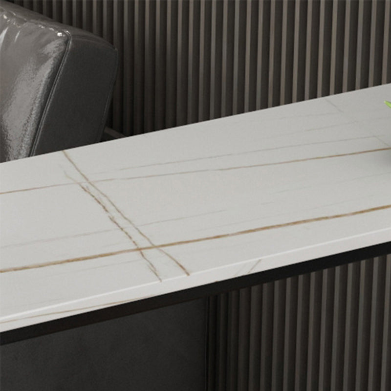 Mesa de bar rectangular de piedra sinterizada, mesa de pub con base negra y metálica