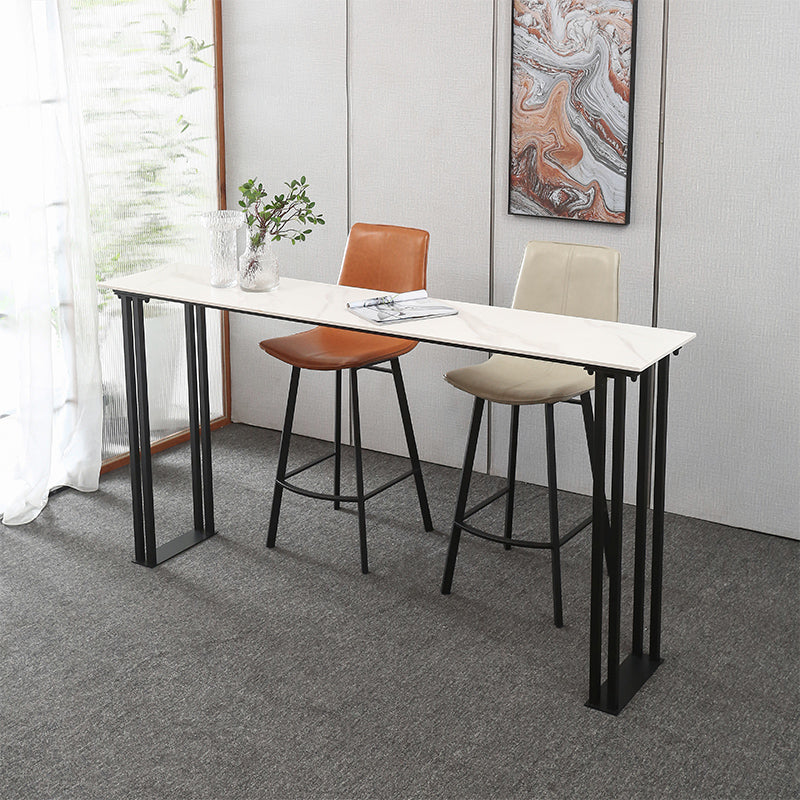 Industrial Style Rectangle Bar Table Stone Sled Base Bar Dining Table 78.7"L x 15.7"W x 41.3"H White Without Chairs Clearhalo 'Bar Furniture' 'Bar Tables' 'bar_tables' 'furn' 'furn_bar_tables' 'Furniture' 'Kitchen & Dining Furniture' 5952735