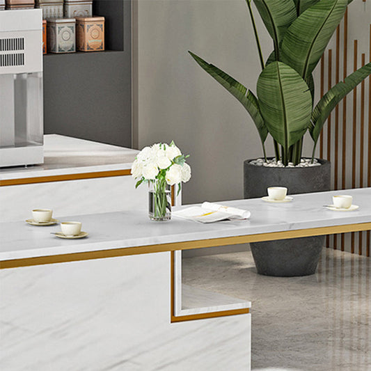 Glam Style Bar Table White Top Faux Marble Bar Dining Room Table Clearhalo 'Bar Furniture' 'Bar Tables' 'bar_tables' 'furn' 'furn_bar_tables' 'Furniture' 'Kitchen & Dining Furniture' 5952754