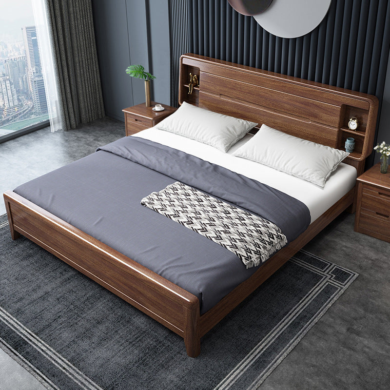 Scandinavian Solid Wood Storage with Headboard Panel Standard Bed