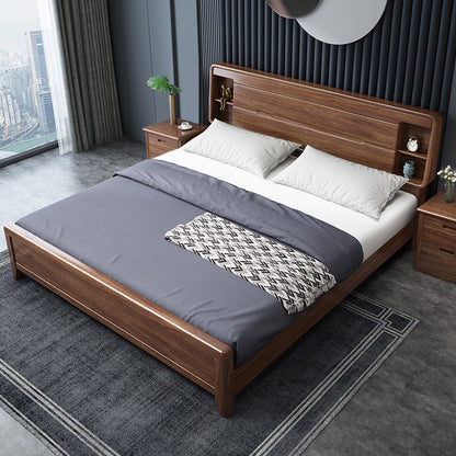 Scandinavian Solid Wood Storage with Headboard Panel Standard Bed