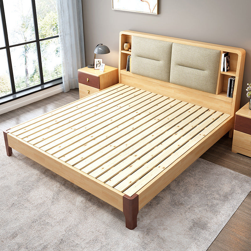 Scandinavian Solid Wood Storage with Rectangular Headboard Bed Frame