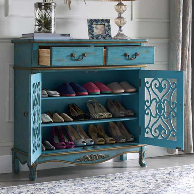 Cabinet di accento in legno solido industriale con 2 cassetti e 2 porte