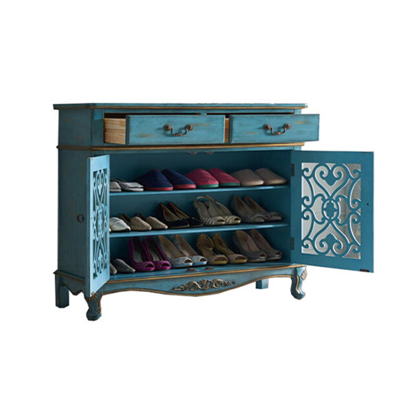 Cabinet di accento in legno solido industriale con 2 cassetti e 2 porte