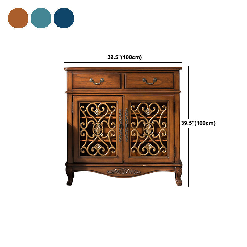 Cabinet di accento in legno solido industriale con 2 cassetti e 2 porte