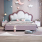 Glam Genuine Leather Standard Bed wood Bed Frame with Upholstered Headboard for Bedroom