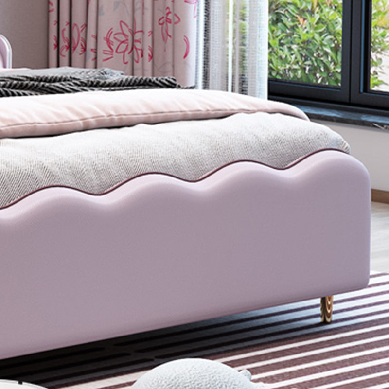 Glam Genuine Leather Standard Bed wood Bed Frame with Upholstered Headboard for Bedroom