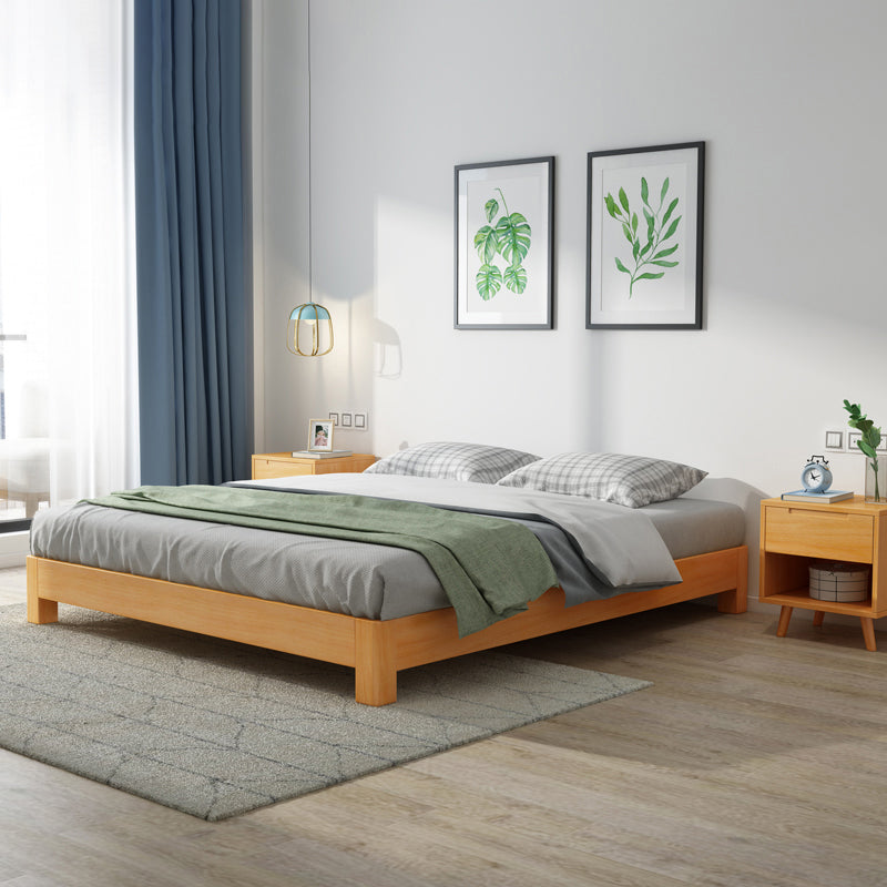 Modern natuurlijk houten paneelbed minimalistisch laag profiel rechthoekig bed