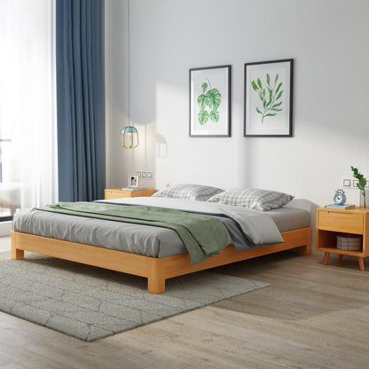 Modern natuurlijk houten paneelbed minimalistisch laag profiel rechthoekig bed