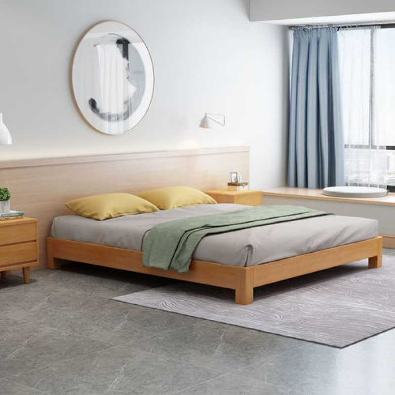Modern natuurlijk houten paneelbed minimalistisch laag profiel rechthoekig bed