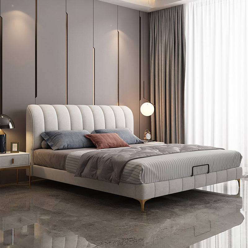 Glam wood Bed Frame Faux Leather Standard Bed with Upholstered Headboard for Bedroom Clearhalo 'Bedroom Furniture' 'Beds' 'furn' 'furn_beds' 'Furniture' 5954197