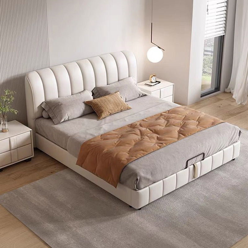 Glam wood Bed Frame Faux Leather Standard Bed with Upholstered Headboard for Bedroom Panel Clearhalo 'Bedroom Furniture' 'Beds' 'furn' 'furn_beds' 'Furniture' 5954198