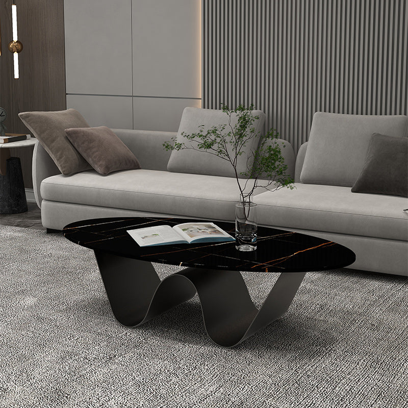 Glam Abstracts Cocktail Table Oval Coffee Cocktail Table for Home Matte Black Clearhalo 'Coffee & Accent Tables' 'Coffee Tables' 'coffee_tables' 'furn' 'furn_coffee_tables' 'Furniture' 'Living Room Furniture' 5954327