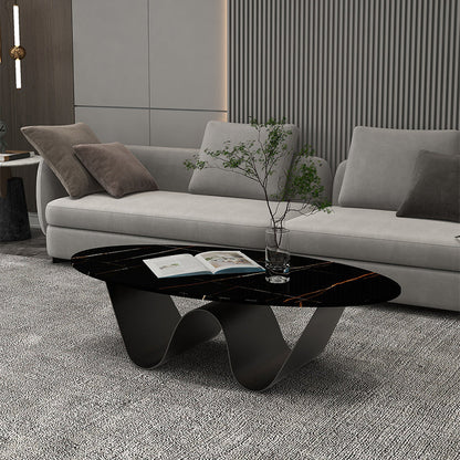 Glam Abstracts Cocktail Table Oval Coffee Cocktail Table for Home Matte Black Clearhalo 'Coffee & Accent Tables' 'Coffee Tables' 'coffee_tables' 'furn' 'furn_coffee_tables' 'Furniture' 'Living Room Furniture' 5954327