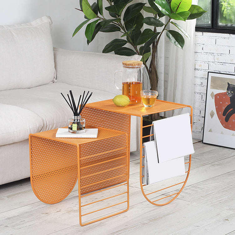 Mid-Century Modern Square Coffee Table with Iron Top and Iron Base