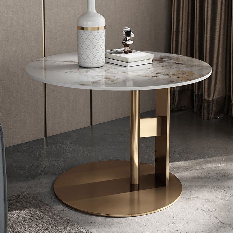 Tavolino rotondo in stile glam con base di piedistallo in acciaio