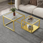 Contemporary Square Nesting Coffee Table Set with Glass Top and Iron Base