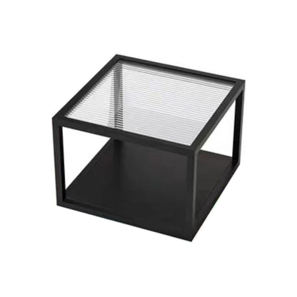 Contemporary Square Nesting Coffee Table Set with Glass Top and Iron Base