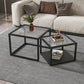 Contemporary Square Nesting Coffee Table Set with Glass Top and Iron Base