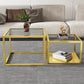 Contemporary Square Nesting Coffee Table Set with Glass Top and Iron Base