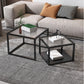 Contemporary Square Nesting Coffee Table Set with Glass Top and Iron Base