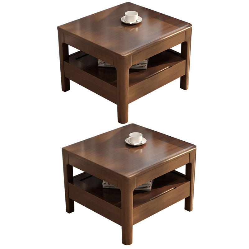 Solid Wood Square Top Side Table 17.7" Tall 4 Legs End Table with Drawer