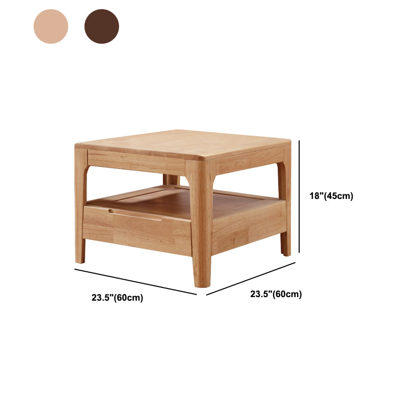 Solid Wood Square Top Side Table 17.7" Tall 4 Legs End Table with Drawer