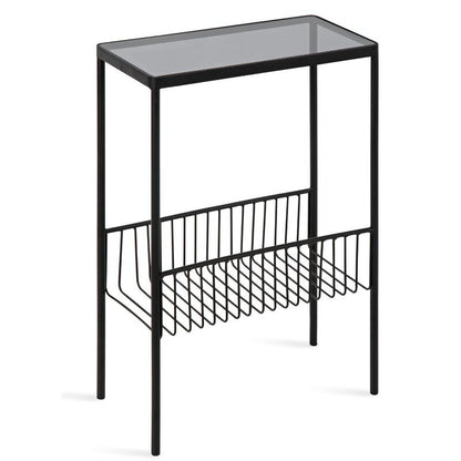 Rectangle Glass/ Metal Top Side Table 27.5" Tall 4 Legs End Table with Shelf