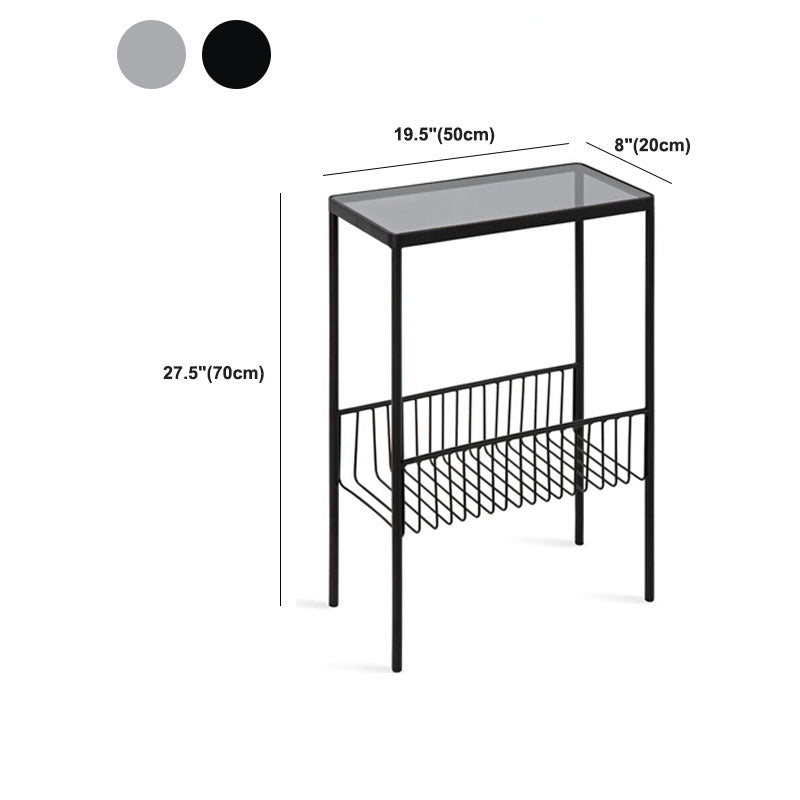 Rectangle Glass/ Metal Top Side Table 27.5" Tall 4 Legs End Table with Shelf