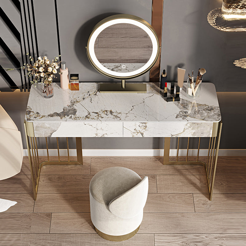 Luxurious Makeup Vanity Set Stone Top Dressing Table Stool Set