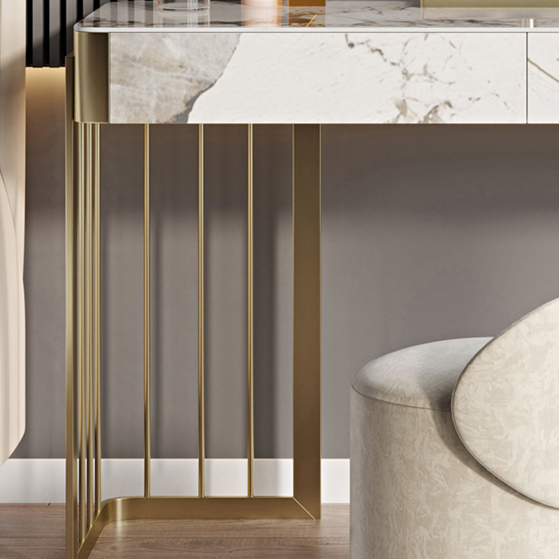 Luxurious Makeup Vanity Set Stone Top Dressing Table Stool Set