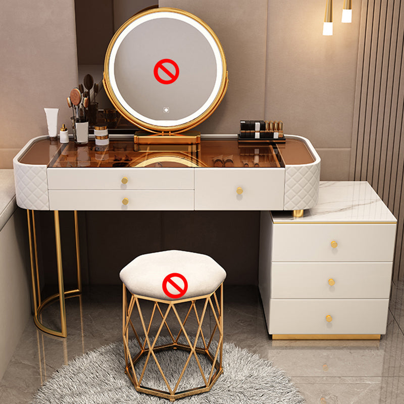 Escritorio de tocador de maquillaje de madera glamoroso con cajón, juego de tocador gris/blanco