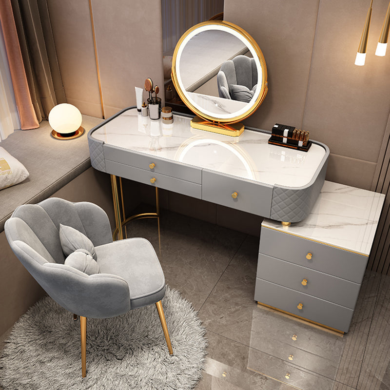 Escritorio de tocador de maquillaje de madera glamoroso con cajón, juego de tocador gris/blanco