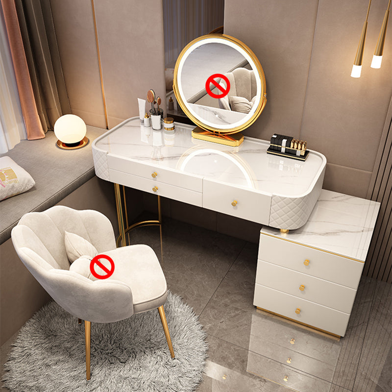 Escritorio de tocador de maquillaje de madera glamoroso con cajón, juego de tocador gris/blanco