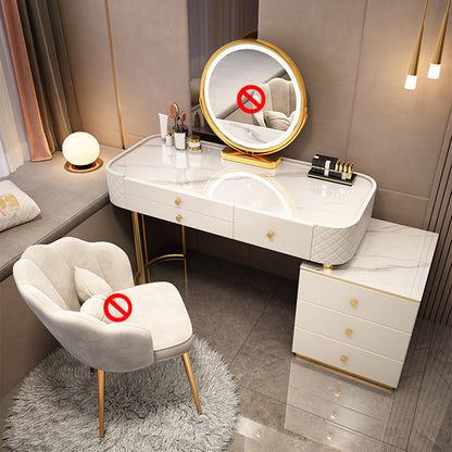 Escritorio de tocador de maquillaje de madera glamoroso con cajón, juego de tocador gris/blanco