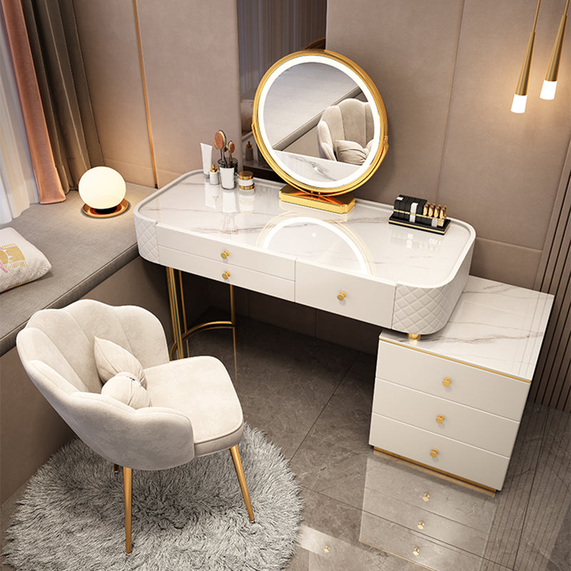 Escritorio de tocador de maquillaje de madera glamoroso con cajón, juego de tocador gris/blanco