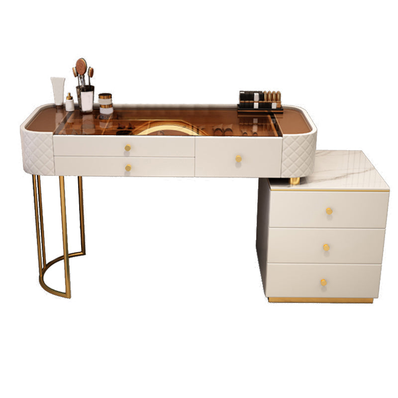 Escritorio de tocador de maquillaje de madera glamoroso con cajón, juego de tocador gris/blanco