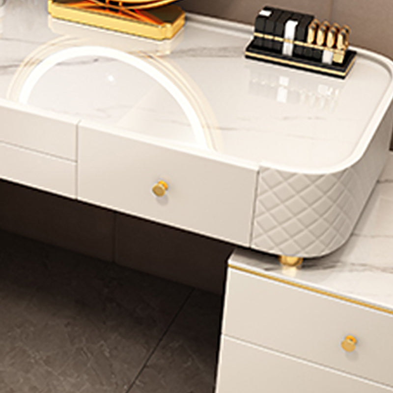 Escritorio de tocador de maquillaje de madera glamoroso con cajón, juego de tocador gris/blanco