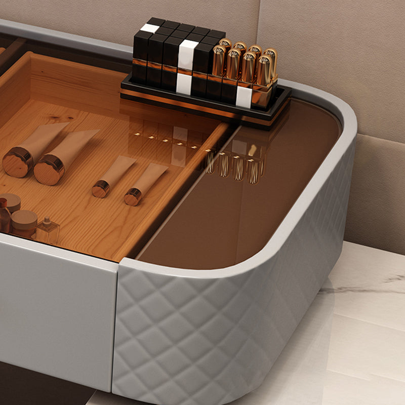 Escritorio de tocador de maquillaje de madera glamoroso con cajón, juego de tocador gris/blanco