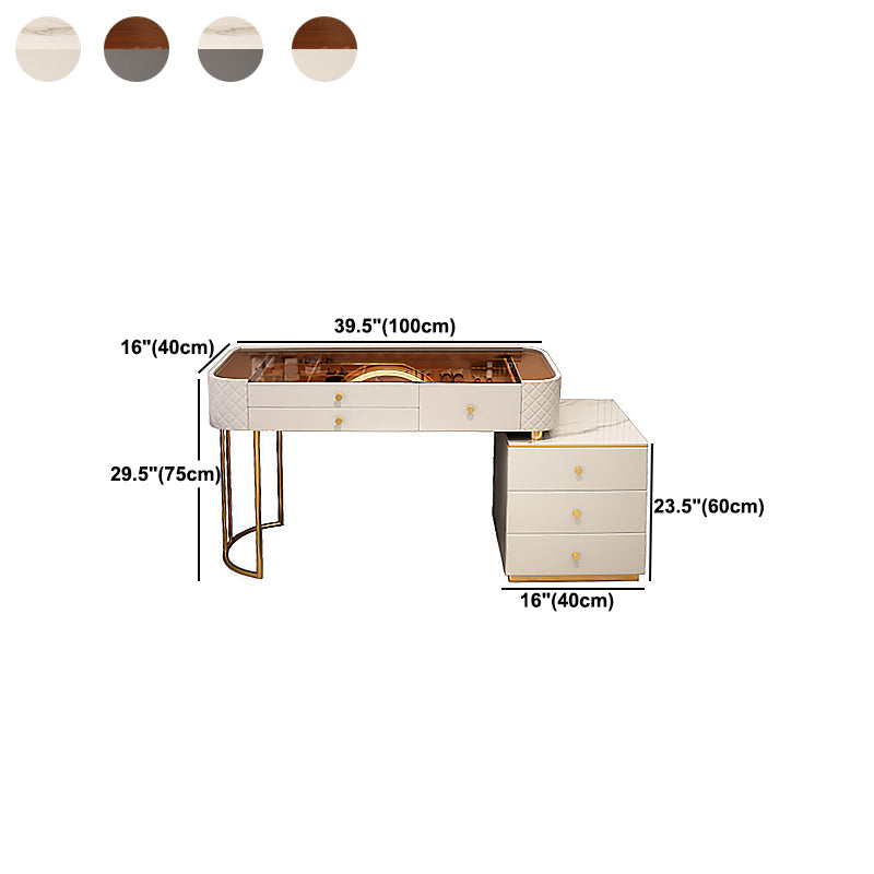 Escritorio de tocador de maquillaje de madera glamoroso con cajón, juego de tocador gris/blanco