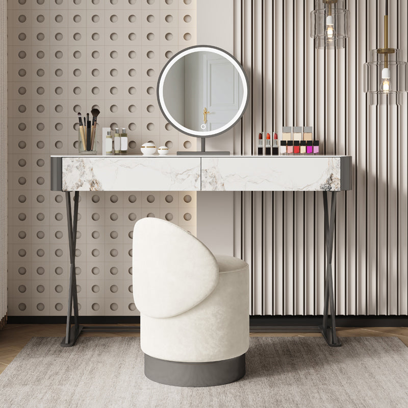 Luxurious Vanity Set 2 Storage Drawers with Padded Stool in White