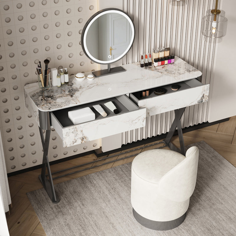 Luxurious Vanity Set 2 Storage Drawers with Padded Stool in White