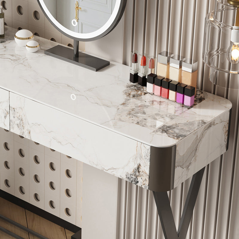 Luxurious Vanity Set 2 Storage Drawers with Padded Stool in White