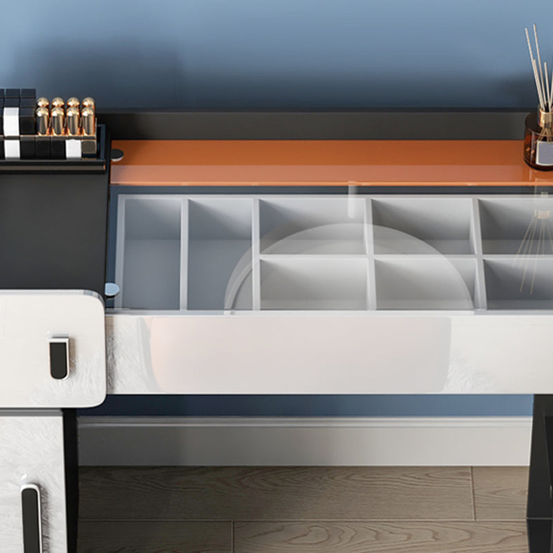Contemporary Glass Top Make-up Vanity 3 Drawer Vanity Dressing Table Set