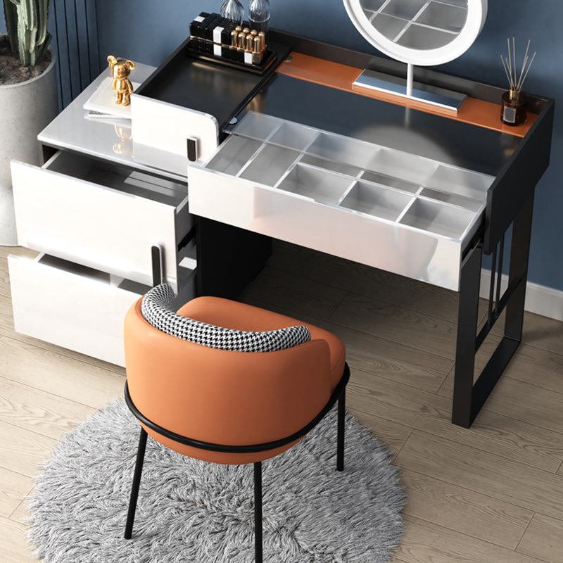 Contemporary Glass Top Make-up Vanity 3 Drawer Vanity Dressing Table Set