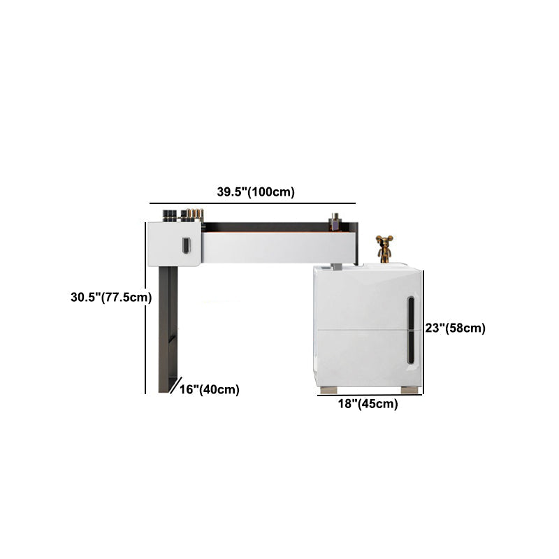 Contemporary Glass Top Make-up Vanity 3 Drawer Vanity Dressing Table Set