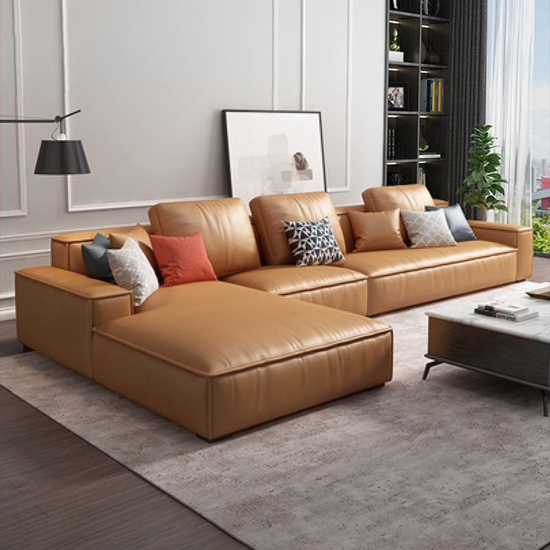 Loose Back Faux Ledersofa mit Chaise Square Arm Sofa - 70,87 "D.