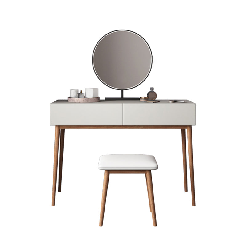 Tavolo da vanità contemporaneo e set di sgabelli con specchio, set di vanità per trucco in legno